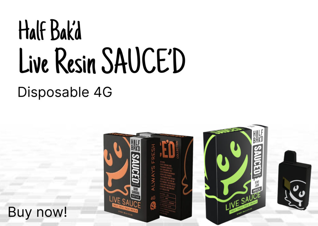 Half Bak’d Live Resin SAUCE’D Disposable|Best disposable vape Sugar Land TX|Sugar Land smoke shop vape|Half Bak’d vape strains|Smoke shop near me Sugar Land TX