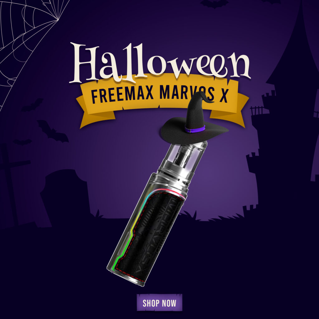 Freemax Marvos X at the best vape shop in Sugar Land, Dreamz Smoke and Vape, available now in a spooky Halloween display.